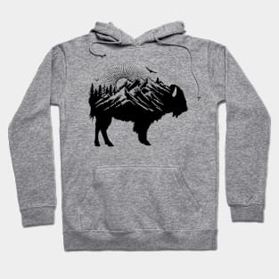 Buffalo Silhouette - Retro Bison Mountain - Buffalo Lover Hoodie